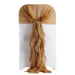 1 Set Gold Chiffon Hoods With Ruffles Willow 250 Chair Sashes